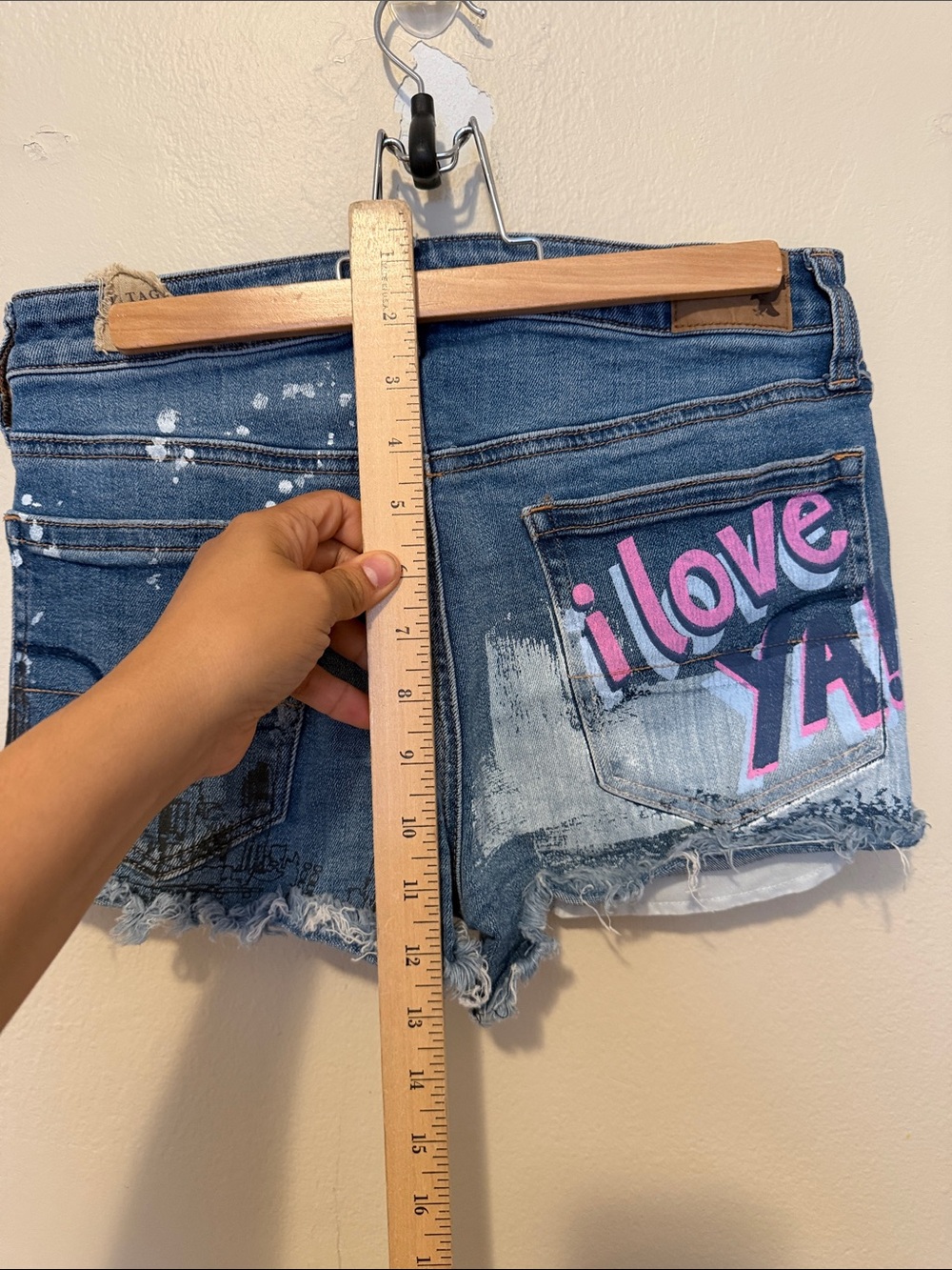 American Eagle Outfitters Distressed Blue Denim Shorts with Pink Floral - Picture 4 of 5